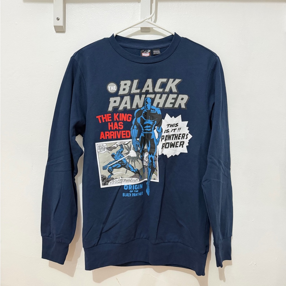 Marvel Black Panther Navy Crewneck Sweatshirt with Comic Graphic